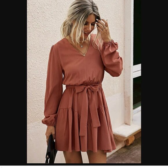 𝅺ORANGE Belted Mini Dress - Picture 3 of 6